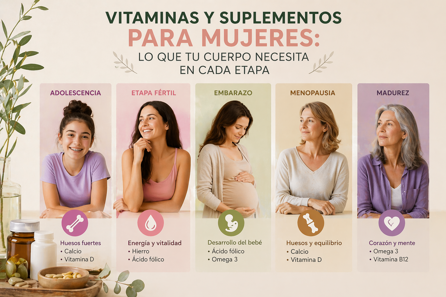 Vitaminas y suplementos para mujeres: lo que tu cuerpo necesita en cada etapa