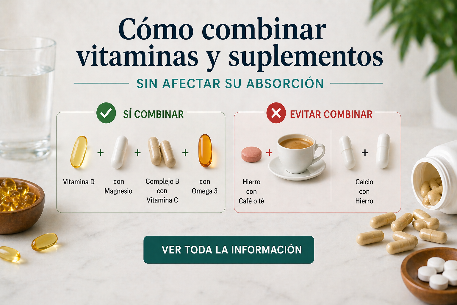 ¿Cómo combinar vitaminas y suplementos sin afectar su absorción?