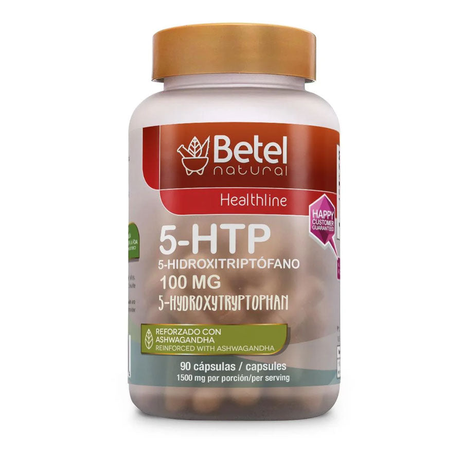 Betel Natural 5-HTP Premium 100 mg Reforzado con Ashwagandha, 90 Capsulas