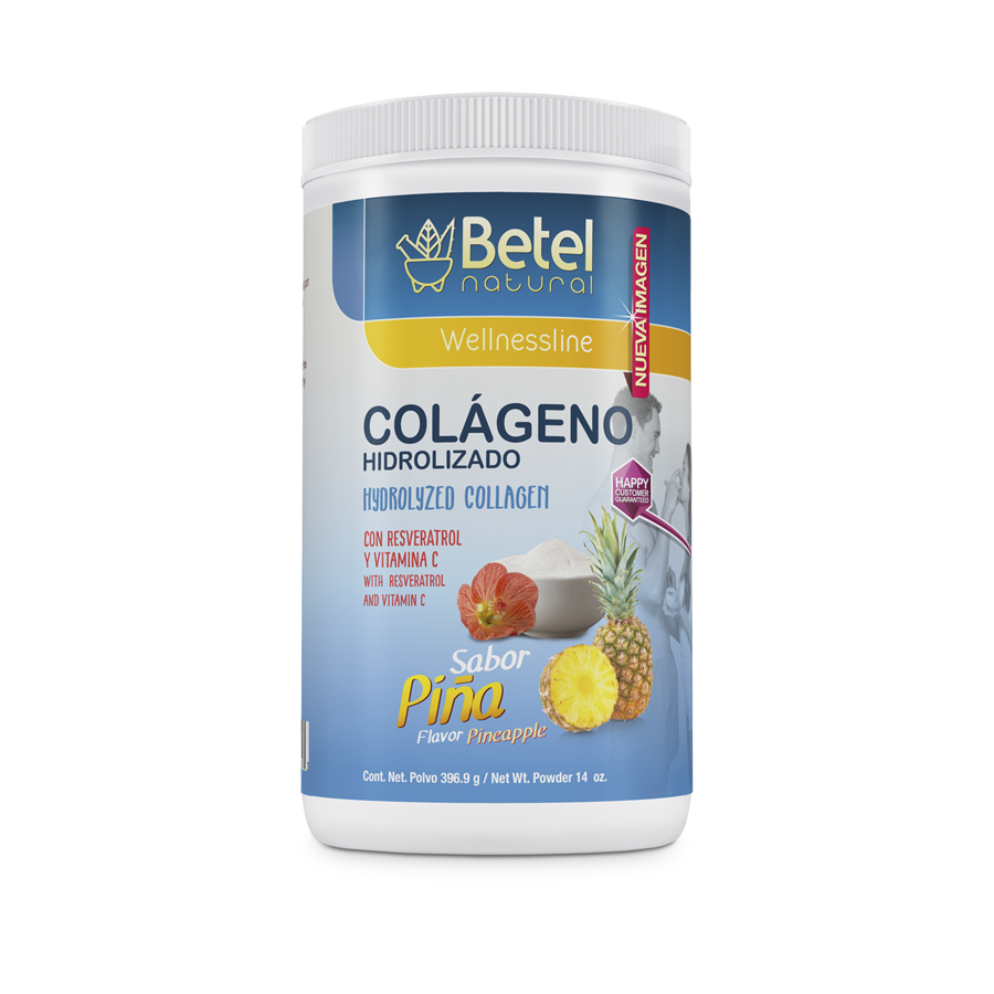 Betel Natural Colageno Hidrolizado con Resveratrol y Vitamina C Sabor Piña, 14 oz