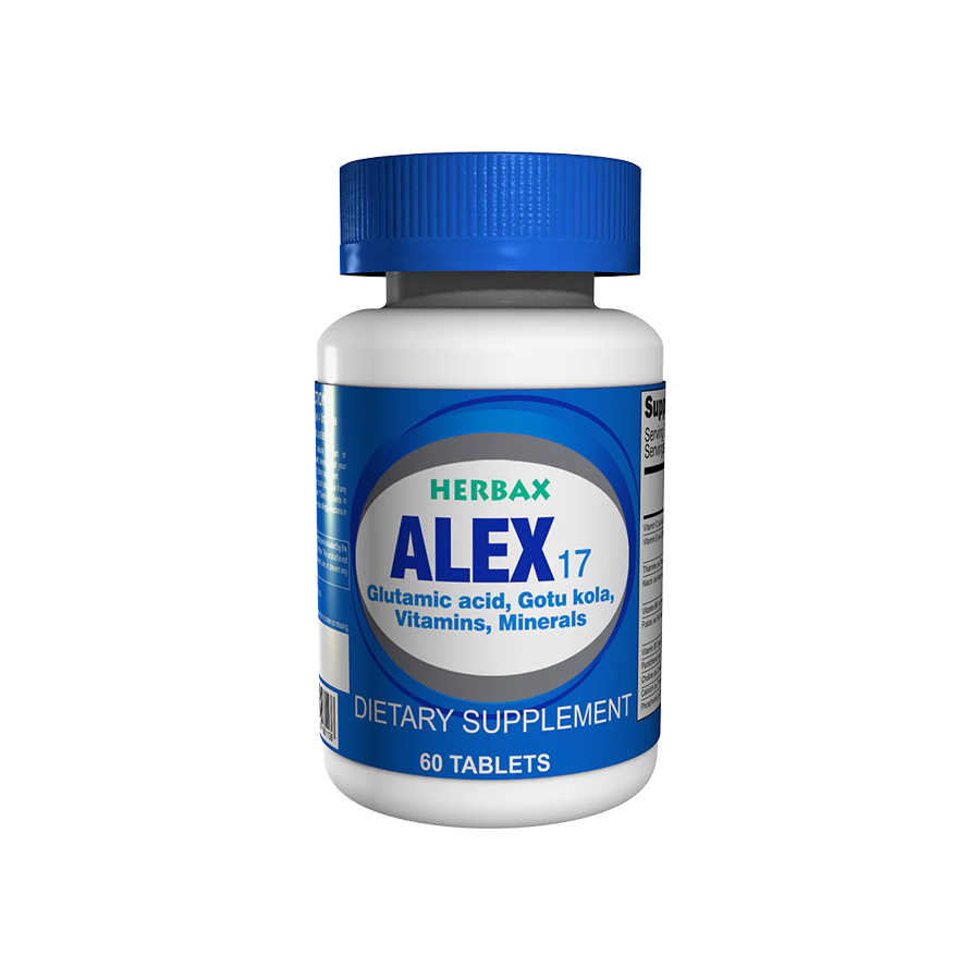 Herbax Alex-17 Ácido Glutámico, Gotu Kola, Vitaminas, Minerales, 60 Cápsulas