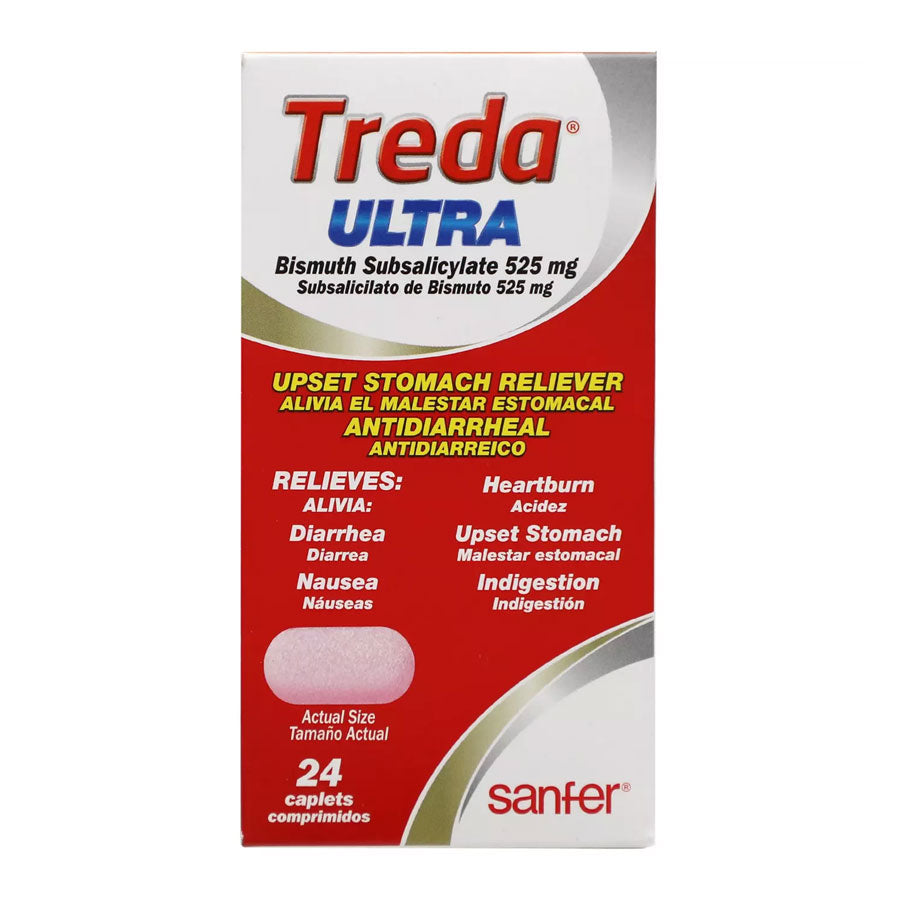 Sanfer Treda Ultra Alivia el Malestar Estomacal Antidiarreico, 24 Tabletas