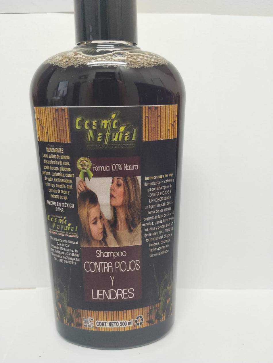 Cosmo Natural Shampoo Contra Piojos y Liendres 100% Natural, 16.9 oz