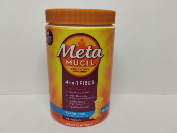 Metamucil 4 en 1 Fibra de Psilio en Polvo sin Azúcar Naranja, 6.1 oz