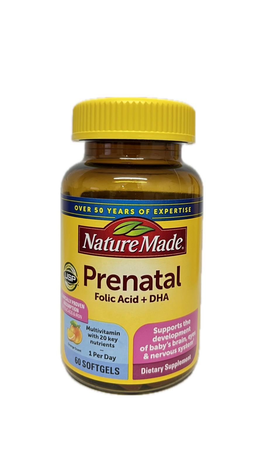 Nature Made Prenatal + Acido Folico +DHA 60 Softgels