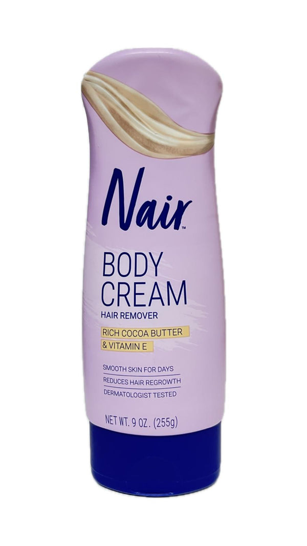 Nair Crema Corporal Depiladora Manteca de cacao y vitamina E, 9 oz.