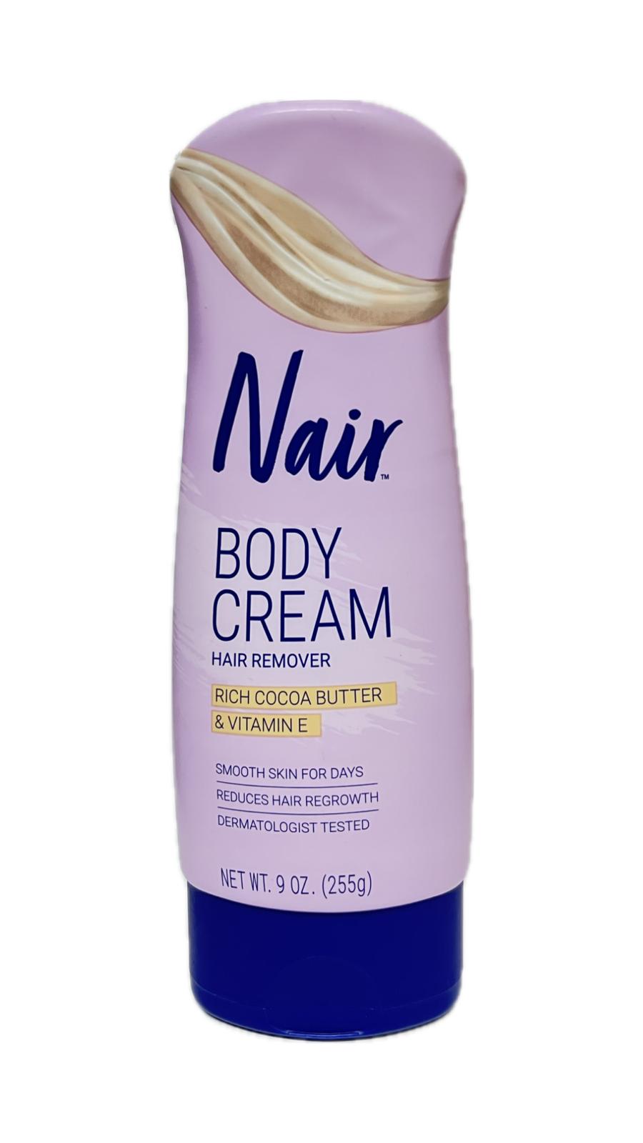 Nair Crema Corporal Depiladora Manteca de cacao y vitamina E, 9 oz.