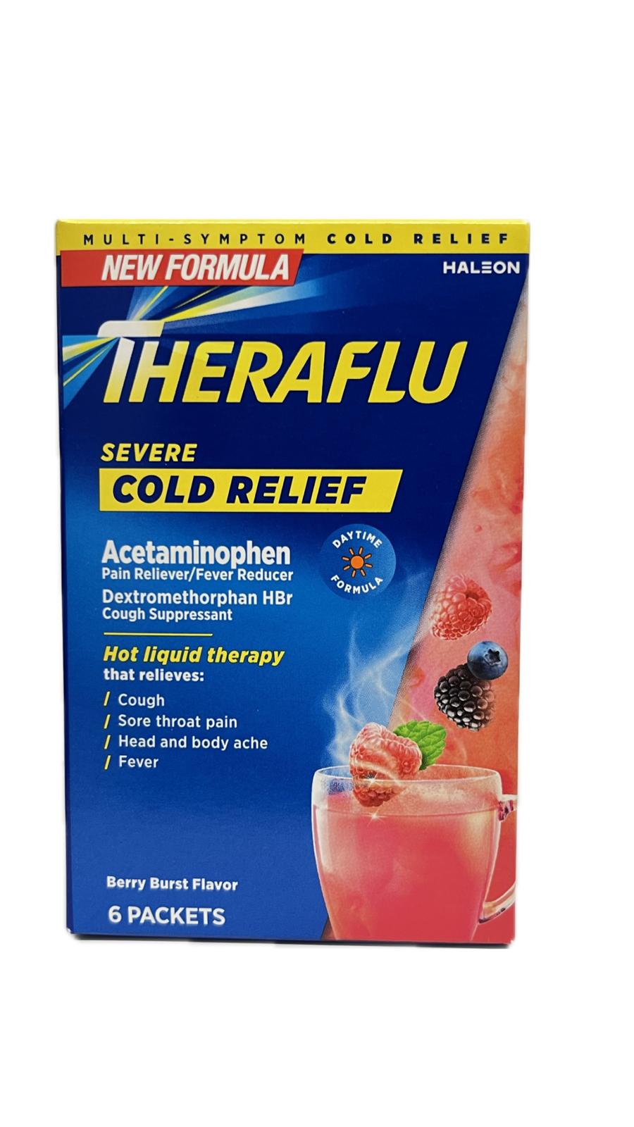 Theraflu Apoyo al Resfriado De día Sabor Frambuesas 6 Bolsitas